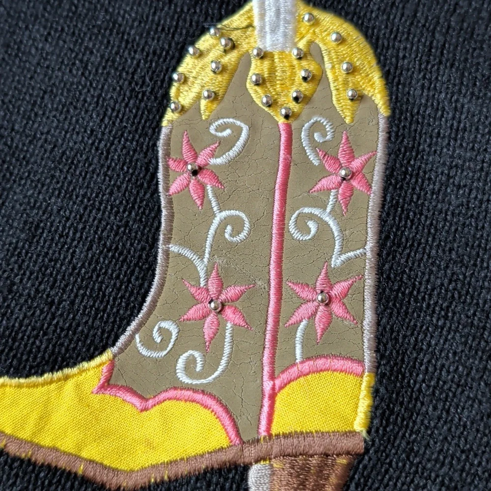 Western Cowboy Boots Sweater Size M Arriviste Vintage Teacher Novelty Whimsy - Picture 10 of 15